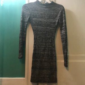 Sexy fitted black and gray sweater dress